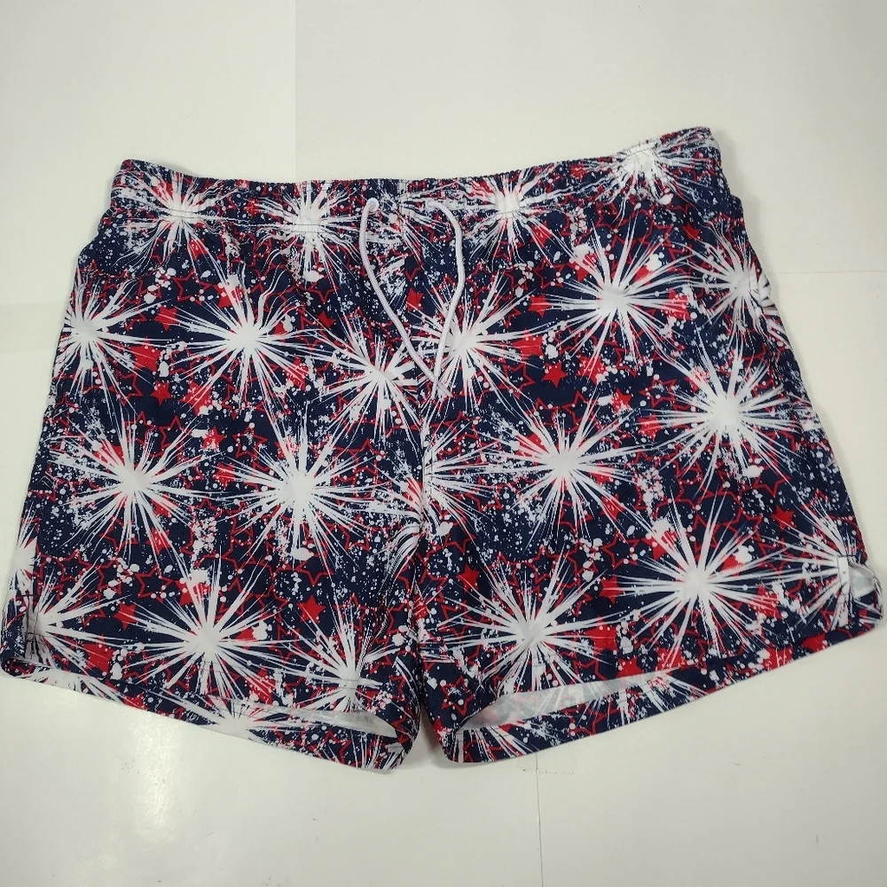 George Men's Navy Red White Firework Print Swim Shorts Size (2X)